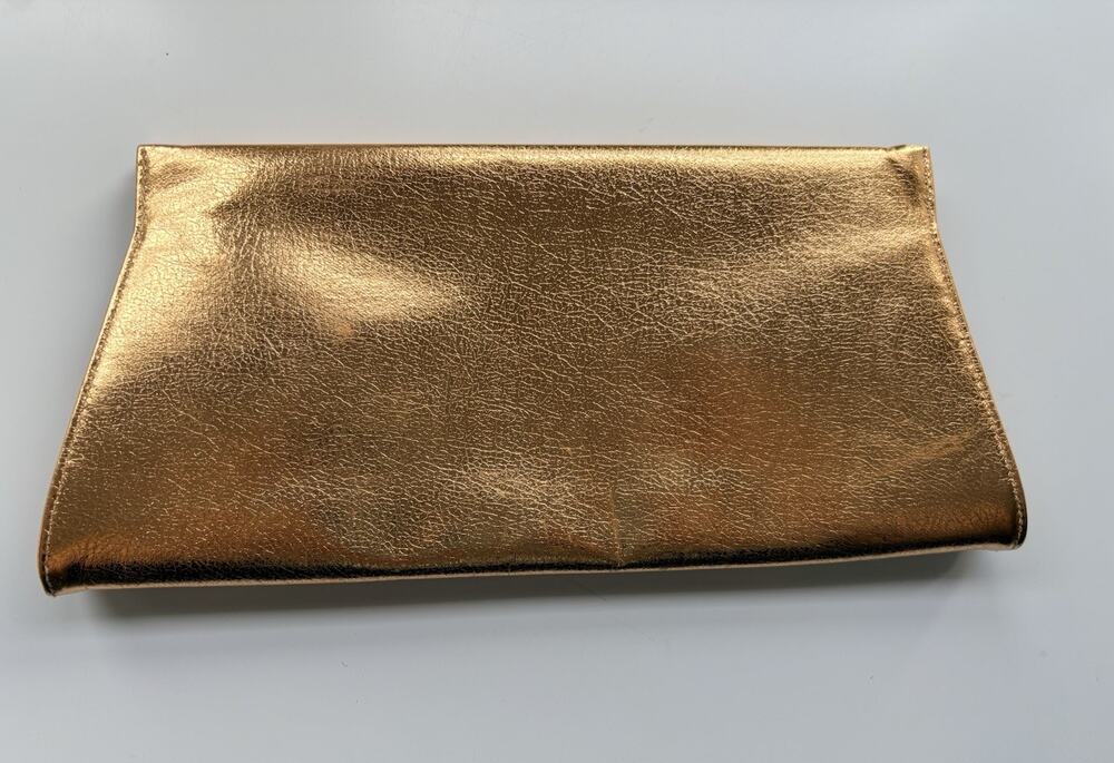 Vintage Clutch Purse Handbag Shiny Gold PU Hinged 70's Costume Dressy
